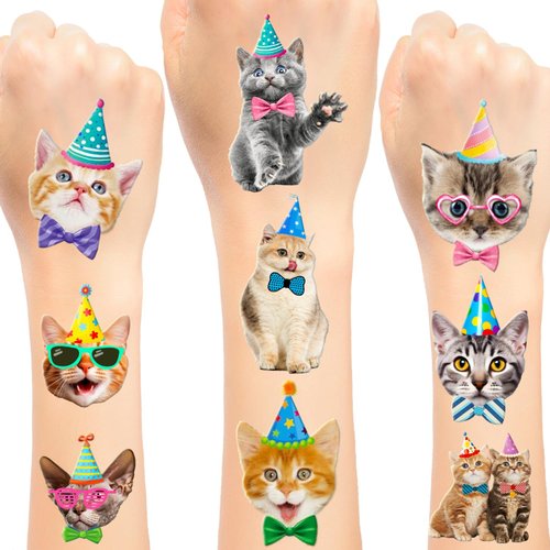 192 PCS Realistic Cat Temporary Tattoos Cat Themed Birthday Party Favors, Decorations, and Gifts for Kids and Cat Lovers
