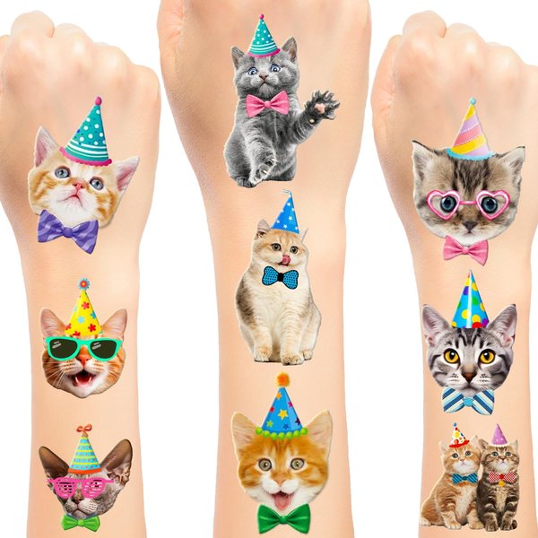 192 PCS Realistic Cat Temporary Tattoos Cat Themed Birthday Party Favors, Decorations, and Gifts for Kids and Cat Lovers