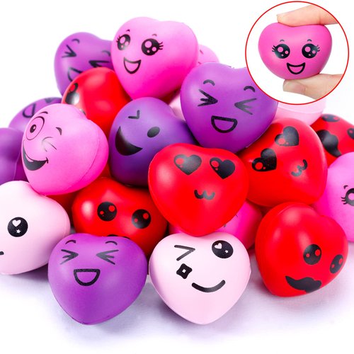 MGparty Valentines Day Gifts for Kids, 32 Pack Heart Stress Balls with Valentine Cards Heart Squishies Toy for Kids Classroom Exchange Stress Relief Toys Classroom Prize and Party Favors