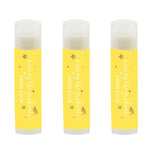 Andaz Press Yellow and Gold Glittering Graduation Party Collection, Lip Balm Favors Kissing the Graduate Good Luck!, 12-Pack