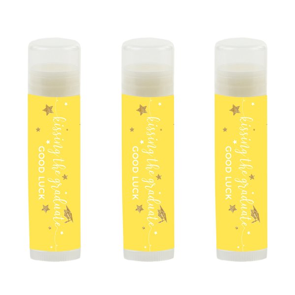 Andaz Press Yellow and Gold Glittering Graduation Party Collection, Lip Balm Favors Kissing the Graduate Good Luck!, 12-Pack