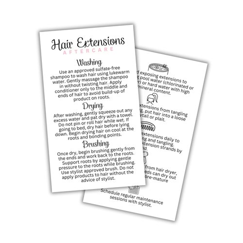 Hair Extension Aftercare Care Instruction Card | 50 pk 2x3.5” inches Do’s and Don’ts of Extension...