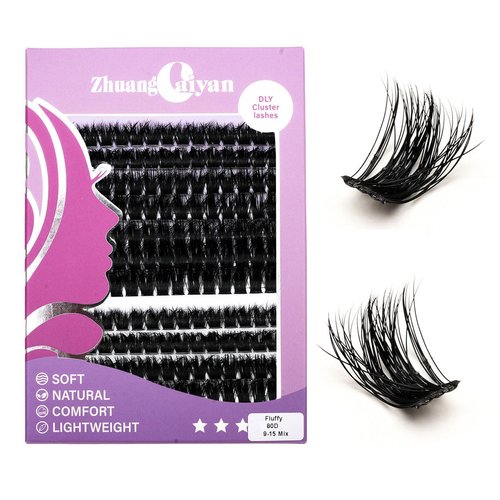 LASGOOS Cluster Lashes 280pcs 80D DIY Eyelash Extension D Curl Long Soft Individual Lashes Mixed Tray Faux Mink Lash Fluffy Clusters Extensions Black 9-15mm Mix Bulk Pack Wholesale