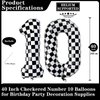 Black White Checkered Number 10 Balloons, 40 Inch Giant Number Balloons Foil Mylar Helium Checkered Number 10 Balloons for 10th Birthday Party Supplies Anniversary Event Celebration Decorations
