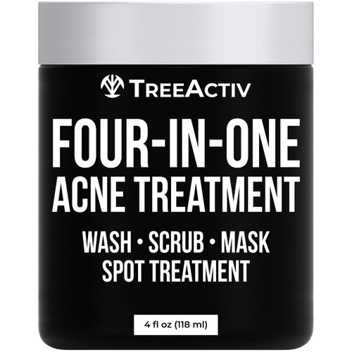 TreeActiv Four-in-One Acne Treatment, Exfoliating Sulfur Acne Face Wash, Bentonite Clay Face Mask & Acne Spot Treatment, Pore Clarifying Facial Scrub for Adult, Teens, Women, & Men, 250+ Treatments