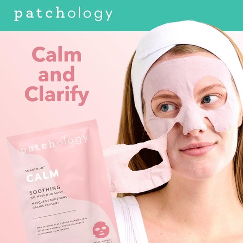 Patchology Calm SmartMud Clay Mask For Face - No Mess Soothing Mud Mask w/Calamine, Colloidal Oatmeal, & Niacinamide - Reduces Redness & Moisturizes Skin - Face Mask Skin Care for Women (1 Count)