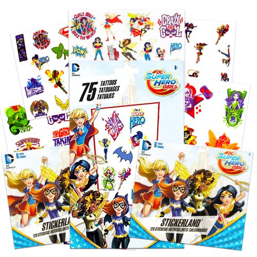 DC Super Hero Girls Tattoos Stickers Party Favors Pack - Bundle Includes 75 Temporary Tattoos and 150 Justice League Stickers Featuring Wonder Woman, Supergirl and More (Party Supplies)