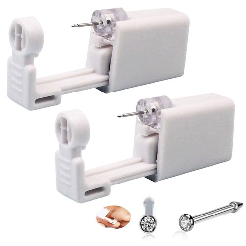SLVIEKAE 2 Pack Nose Stud Piercing Kit Unit Safety Disposable Nose Piercing Gun with Nose Stud for Cartilage Helix Piercing Gun Piercing Jewelry (White)