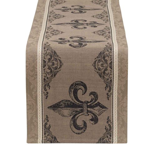 DII French Style Tabletop Kitchen Collection, Reversible Table Runner, 14x72, Fleur de Lis Stripe
