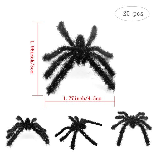 20 PCS Black Realistic Hairy Small Plastic Fake Spiders Scary Joke Prank Toy for Party Favors Creepy Halloween Decoration by Baryuefull