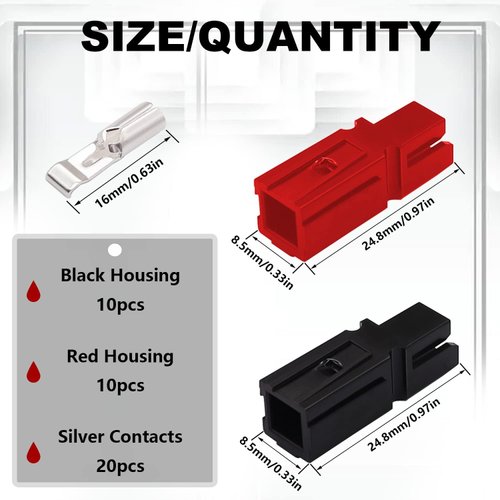 smseace 40Pcs 30Amp Power Connectors 1.5-4mm² (20-12AWG) Quick Disconnect Power Pole connectors,Including 10pcs Red/10pcs Black housing，20pcs 30A Contacts Battery Connector Modular Power Connector