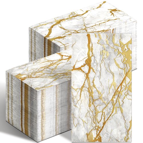 Geyoga 200 Pcs Marble Guest Napkins 2 Ply Guest Bathroom Paper Napkins Disposable Hand Guest Towels for Thanksgiving Harvest Parties Dinners Decorative