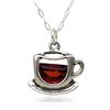 Sterling Silver Coffee Cup Teacup with Red Cubic Zirconia Charm Necklace, 18"