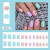 Vezocim Flower Press on Nails Coffin Shapes, Full Cover Square Acrylic False Nails with Floral Designs, Artificial Glossy Short Fake Nails with Sticky Tabs, Glue on Fingernails for Women (W869)