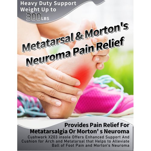 Cushwork Metatarsalgia and Morton's Neuroma Insoles for Ball of Foot Pain, Plantar Fasciitis, Metatarsal Pain Relief, All Day Comfort Arch Support Orthotic Shoe Inserts for Men Women-A