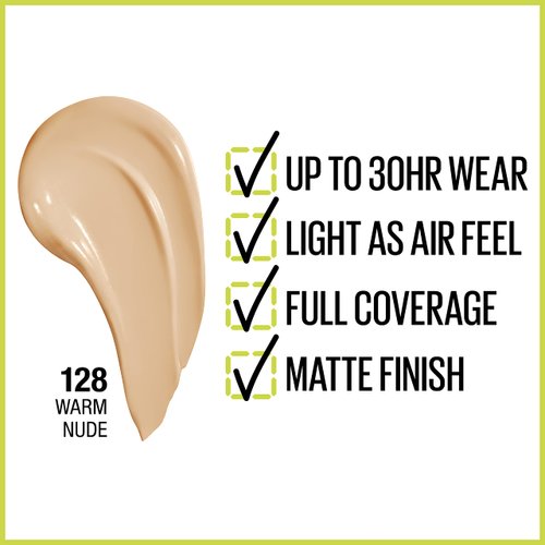 Maybelline New York Super Stay Full Coverage Liquid Foundation Active Wear Makeup, Up to 30Hr Wear, Transfer, Sweat & Water Resistant, Matte Finish, Warm Nude, 1 Count