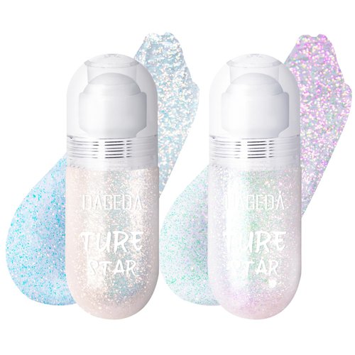 DAGEDA 2Colors Roll-on Body Glitter Gel for Body, Hair, Face, Holographic Glitter Makeup for Rave Accessories, Body Shimmer Hair Glitter Gel for Halloween Makeup(Galaxy Blue+Sparkling Pink)