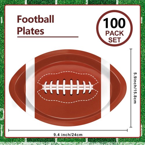 QIYANPAX 100 Pieces Football Plates Football Shaped Disposable Paper Plates Football Party Supplies for Football Party Decorations Gameday Tailgate Party Decorations
