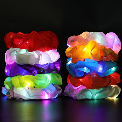 10PCS LED Hair Scrunchies with Light Modes for Girls, Premium Elastic Bands with Gift Bag - Glowing Hair Rings, Great Holiday Headwear