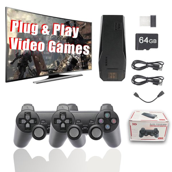 Sutesloly Retro Gaming Console Retro Plug and Play for 90s Old Classic Video Games tv Stick pro Device retrodrive with Built in Over 20000 Games Match 2.4g Wireless Controller Gamepad x2