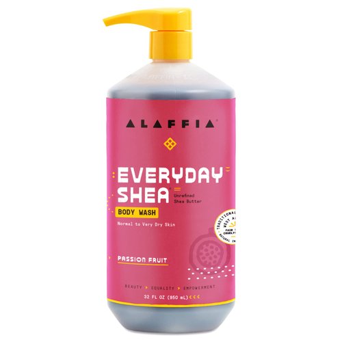 Alaffia EveryDay Shea Body Wash, Naturally Moisturizing Cleanser for All Skin Types with Fair Trade Shea Butter, Neem & Coconut Oil, Passion Fruit 32 fl oz