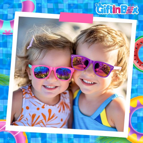 GIFTINBOX Kids Sunglasses Bulk,Kids Sunglasses Party Favor，16pack Neon Sunglasses For Kids Boys Girls Age 3-8,Party Favors For Kids 3-5 with UV400 Protection Pool Beach Birthday Party Favors