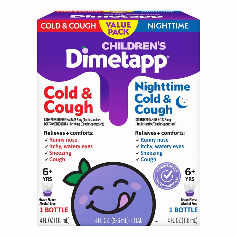 Children's Dimetapp Cold & Cough Value Pack, Antihistamine, Cough Suppressant, Grape Flavor, (2) ...