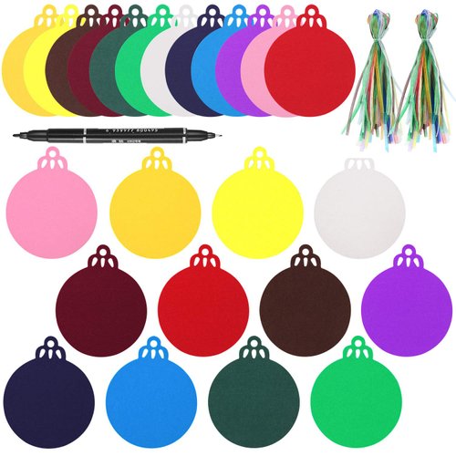 168 Pcs Round Hanging Gift Tags Sign Christmas Tree Blank Labels Ornaments in 12 Colors with 168 Pcs Ribbons