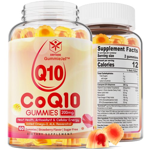 Sugar Free CoQ10 Filled Gummies 200mg, 5X Better Absorption CoQ10 w/Resveratrol, Alpha Lipoic Acid, Omega-3, Vitamin E, C, Coenzyme Q10 for Cellular Energy, Heart, Brain, and Antioxidant Support