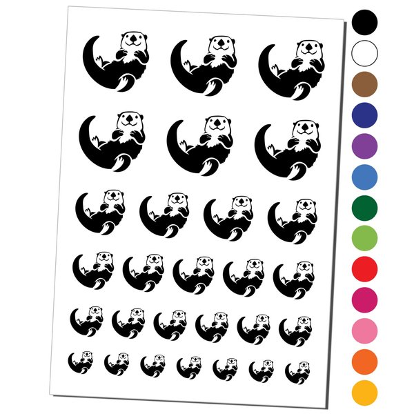 Floating Sea Otter Temporary Tattoo Water Resistant Fake Body Art Set Collection - Black (One Sheet)