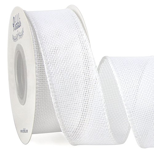 Ribbli White Burlap Wired Ribbon,1-1/2 Inch x 10 Yard,Cross Royal Burlap Wired Edge Ribbon for Big Bow,Wreath,Tree Decoration,Outdoor Decoration