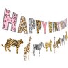 Safari Birthday Decorations Jungle Theme Party Supplies for Girl - Pink Cheetah Happy Birthday Banner, Animal Print Garland, Jungle Safari Animal Leopard Party Sign