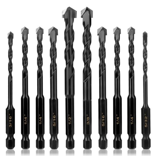 UBESTHS 10Pcs Masonry Drill Bits Kit for Concrete, Stone, Carbide Drill Bit Set for Glass, Brick, Tile, Plastic, Ceramic and Wood Size 5/32 to 1/2 inch