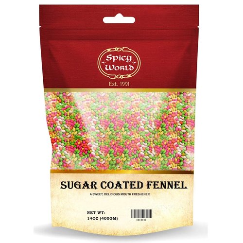 Spicy World Sugar Coated Fennel Seeds | Sweet Saunf Candy for Mouth Freshening - 14 Oz (400g) Pack | Premium Quality Fennel Mouth Freshener | Indian After Meal Digestive Treat