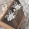 Heread Flower Bride Wedding Hair Pins Silver Pearl Bridal Hair Pieces Leaf Hair Accessories for Women and Girls (Pack of 2)