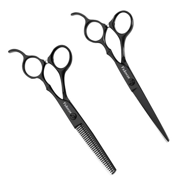 VXKOCZS Professional Hair Scissors Set include Barber Scissors and Thinning Shears,hair cutting scissors, ergonomic blades, hair cutting shears for men, women, children and pets (2 PCS)
