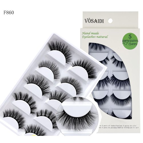 Vôsaidi False Eyelashes, Handmade Luxurious Fake Lashes, Natural Long Black, 5 Pairs with Glue (F860)