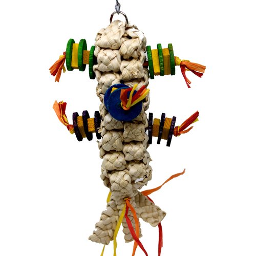 Bonka Bird Toys 1855 Lanyard Chew Fish 12" x 6", Medium Parrot Chew Forage Cage Toy, Ringneck, Quaker, African Grey, and Similar Sized Birds