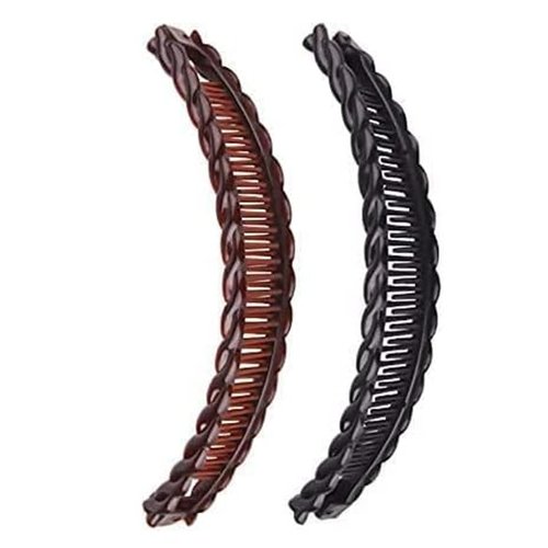 2Pcs Black and Brown Tort Banana Clips Fish Clips Vintage Clincher Combs Tool for Thick Curly Long Banana Hair Comb Fish Grip Slide Hair Clips Claws Set for Women, Hair Clips,Hair Accessories