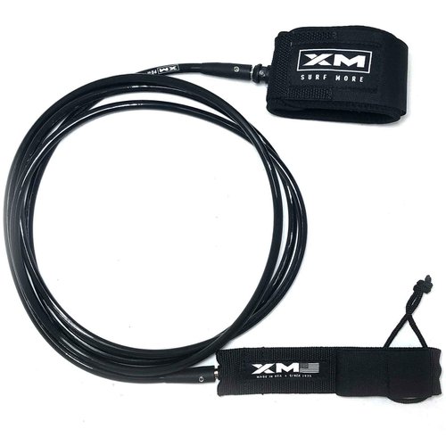 XM SURF MORE Premium Surfboard Leash, 15ft, Made in USA, Big Wave Cord Thickness (0.313in), Key Pocket, Unbreakable Swivels, Detachable Railsaver, All Black, Kink-Free [3 Year Warranty]