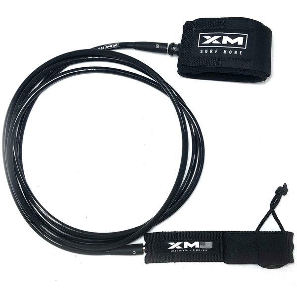 XM SURF MORE Premium Surfboard Leash, 15ft, Made in USA, Big Wave Cord Thickness (0.313in), Key Pocket, Unbreakable Swivels, Detachable Railsaver, All Black, Kink-Free [3 Year Warranty]
