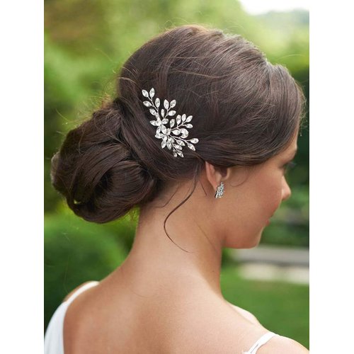 Unicra Rhinestone Bride Wedding Hair Pins Bridal Hair Clips Crystal Hair Piece Decorative Bridesmaids Hair Accessories for Women and Girls Pack of 2 (A-Silver)