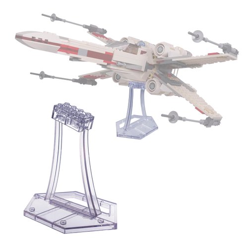 Display Stand for Lego 75301 X-Wing Starfighter, 75348 75346 75347 TIE Bomber, 75333 Jedi Starfighter, for Plane Building Block Set etc. Plastic Transparent Angled Display Stand only.