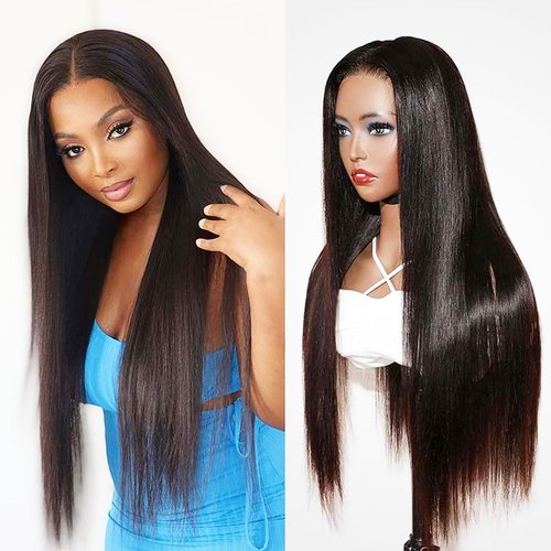 QVR Straight Lace Front Wigs Human Hair 13x4 HD Transparent Lace Front 3D Wig Brazilian Virgin Human Hair Wig For Black Women With Baby Hair Pre Plucked 150% Density 16 inch