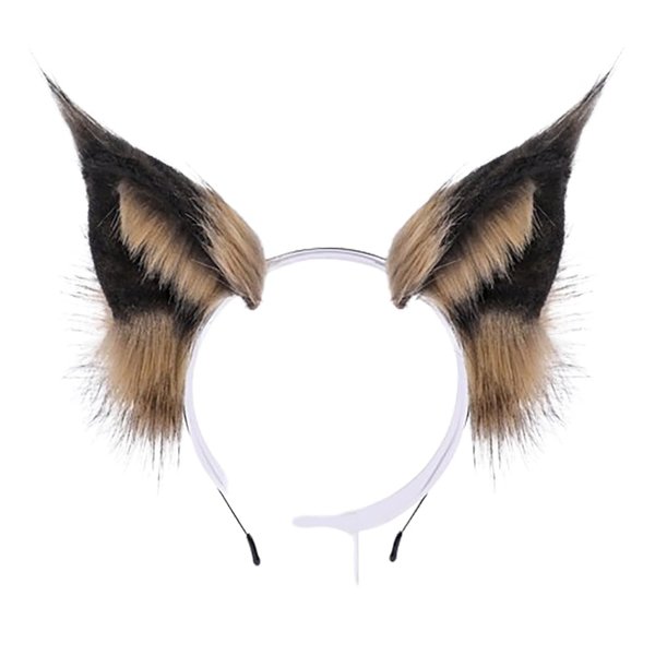 BFLCTTBD Wolf Ears Headband, Gothic Plush Furry Lynx Cat Ears Handmade Costume Headband, Halloween Cosplay, One Size Fits Most, Black+Grey/Black+Brown
