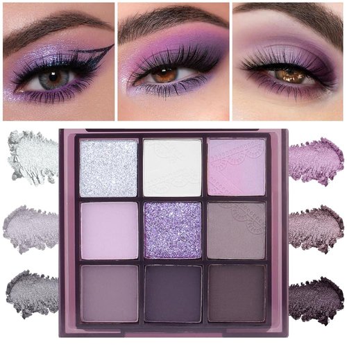 FLYEEO Purple Silver White Pink Tan Grape Matte Shimmer Eyeshadow Palette for Eye Makeup,High Pigmented Eye Shadow make up Powder Palet de sombras de ojos