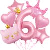 6th Birthday Decorations for Girl, Crown 6 Balloon, Pink Number 6 Balloons 40 Inch, Cat Themed Party Decorations Baby Shower Supplies