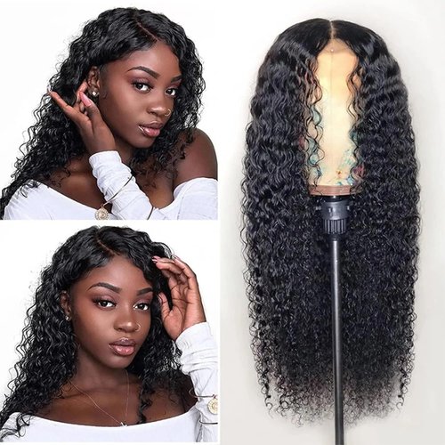 mdgfge 28inch Lace Front Wigs Human Synthetic Hair Pre-Plucked Glueless Curly Lace Frontal Wigs Wet and Wavy Human Hair Wigs for Black Women Brazilian Virgin Natural Black Color