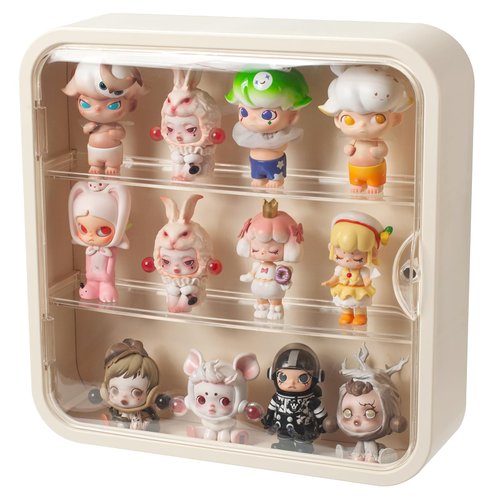 Clear Display Case for Figures, Wall Mounted Acrylic Storage Box, Dust Proof Display Cabinet Organizer for Mini Pop Mart Action Figures Collectibles (Cream)