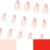 White French Tip Press on Nails Almond Summer Cherry Fake Nails Medium Length Glue on Nails Glossy Almond Medium Nails Acrylic False Nails Exquisite Design Stick on Nails for Women Girls Nail Art